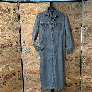RALPH LAUREN BLUE DENIM SHIRT DRESS WESTERN FITTED LONG SLEEVE CLASSIC SZ PP